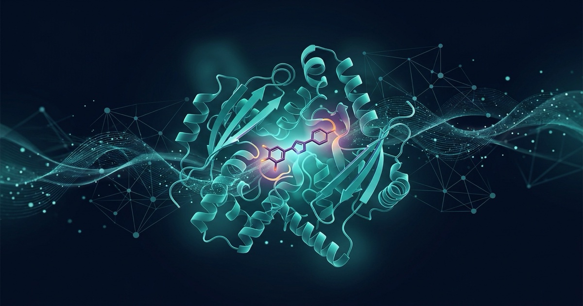Estructura de proteína plegada por IA con una molécula de fármaco acoplándose, diseño de fármacos con inteligencia artificial