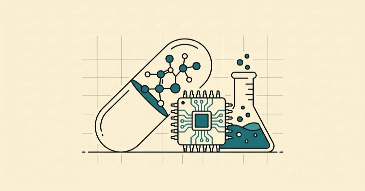 Estructura de proteína plegada por IA con una molécula de fármaco acoplándose, diseño de fármacos con inteligencia artificial