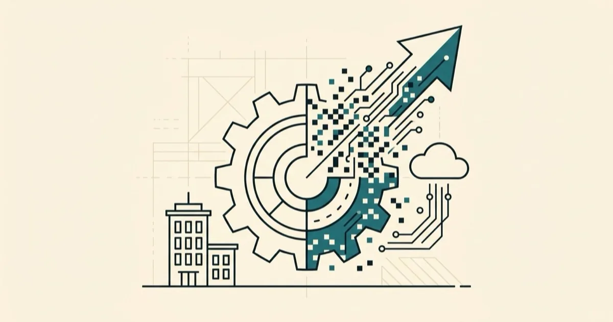 Oficina tradicional en tonos grises a la izquierda transformándose en espacio cloud moderno con acentos turquesa a la derecha
